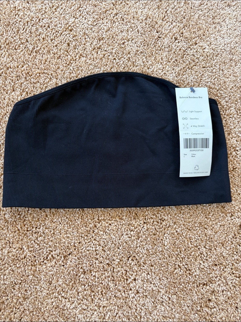 Sweaty Betty Black Balance Bandeau Bra Size L. NWT